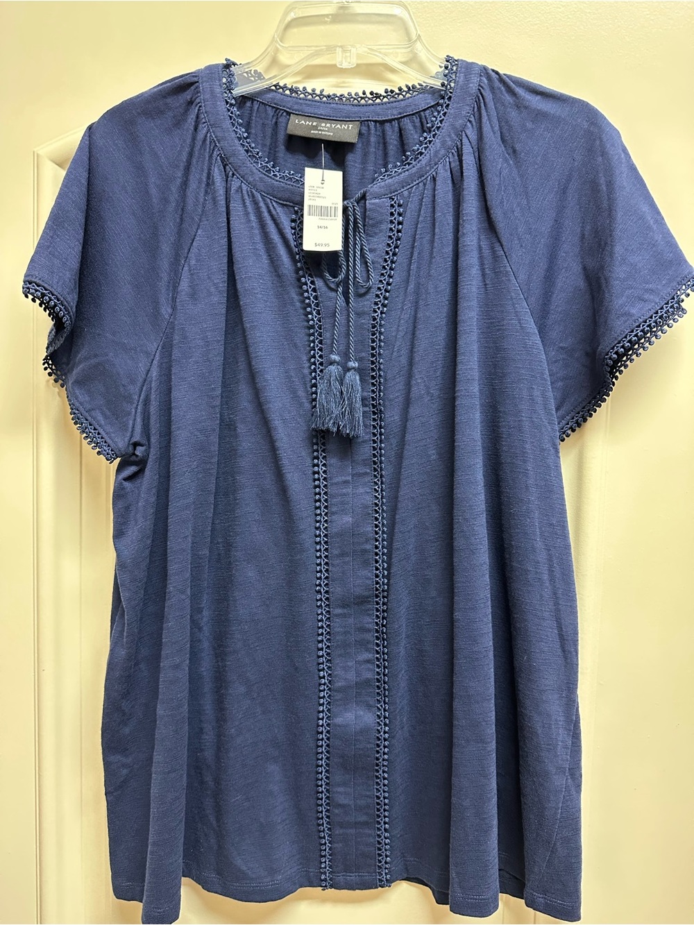 Lane Bryant Navy Tassel-Trim Peasant Top, size 14/16, NWT